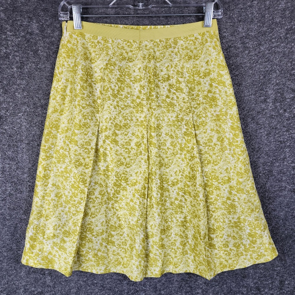 Banana Republic Skirt Womens 0 Silk Pleated Floral Yellow Green EUC